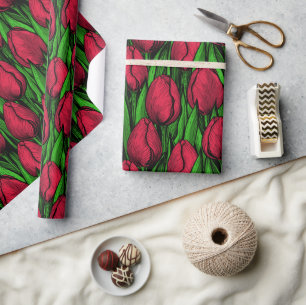 Papier Cadeau Tulipes rouges