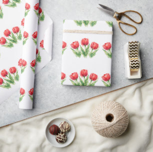Papier Cadeau Tulipes rouges aquarelles personnalisées