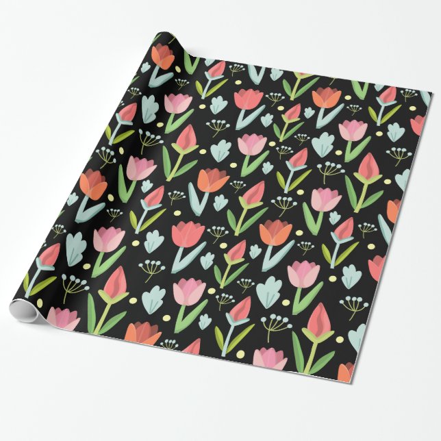 Papier Cadeau Tulipes Rouges Et Roses (Déroulé)
