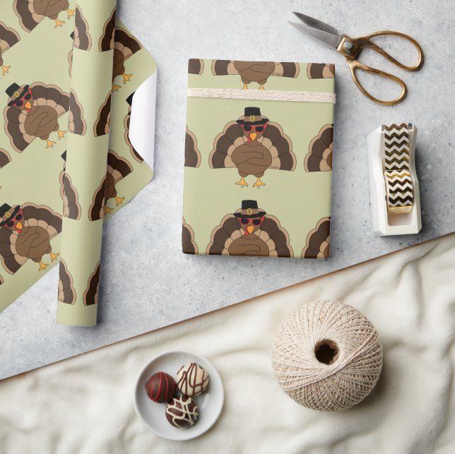 Papier Cadeau Turquie cool avec lunettes de soleil Bon thanksgiv (Artisanat)