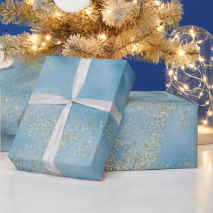 Papier Cadeau Turquoise Aqua Blue Glam Gold Parties scintillant 