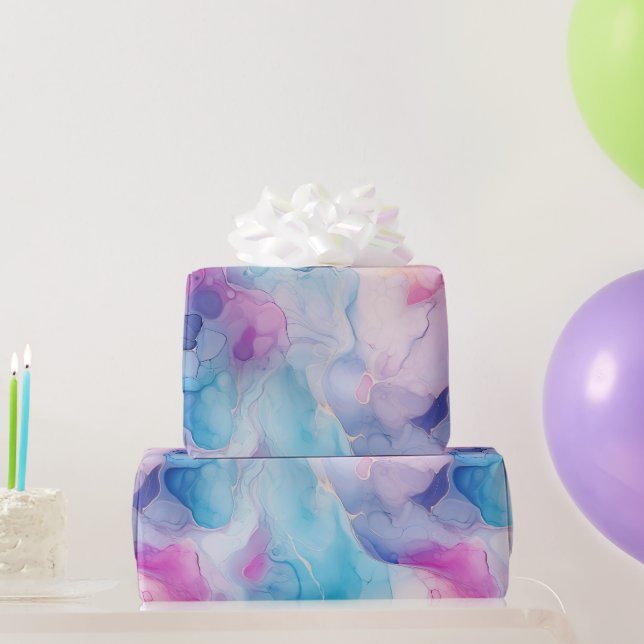 Papier Cadeau Turquoise Aqua Marbre rose violet Anniversaire (Cadeaux de fête)