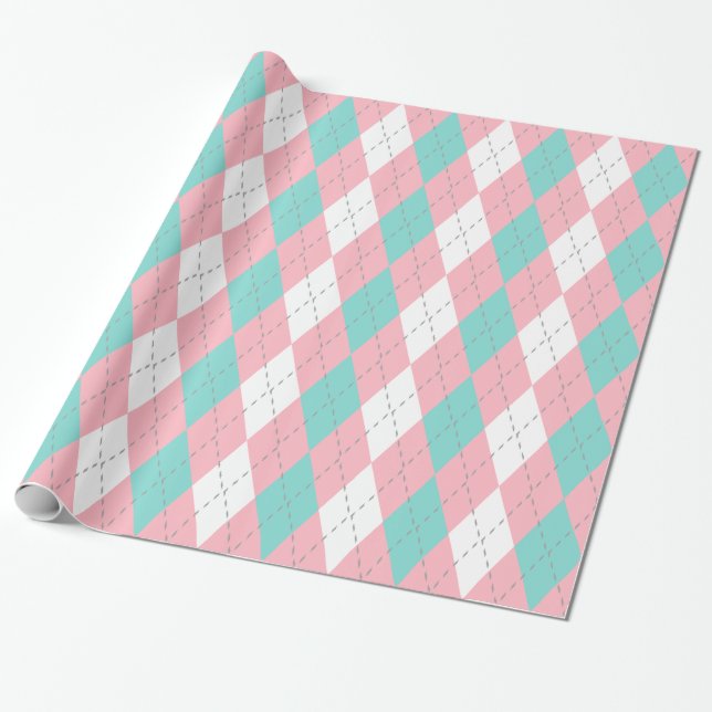 Papier Cadeau Turquoise Aqua Rose Dk Grey Wht Jacquard XL (Déroulé)