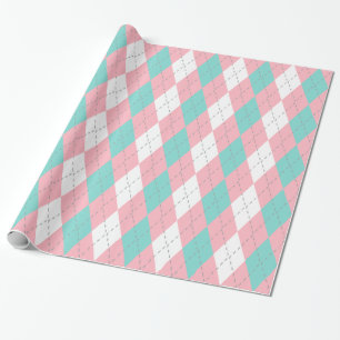 Papier Cadeau Turquoise Aqua Rose Gris Foncé Blanc XL Argyle