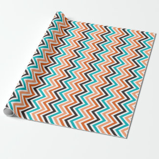 Papier Cadeau Turquoise avec motif chevron aux tons orange