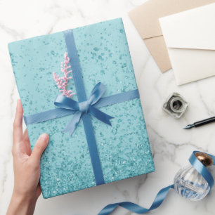 Papier Cadeau Turquoise Bleu Faux Paillettes 