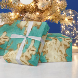 Papier Cadeau Turquoise Brown Cream Animal Cowhide Western