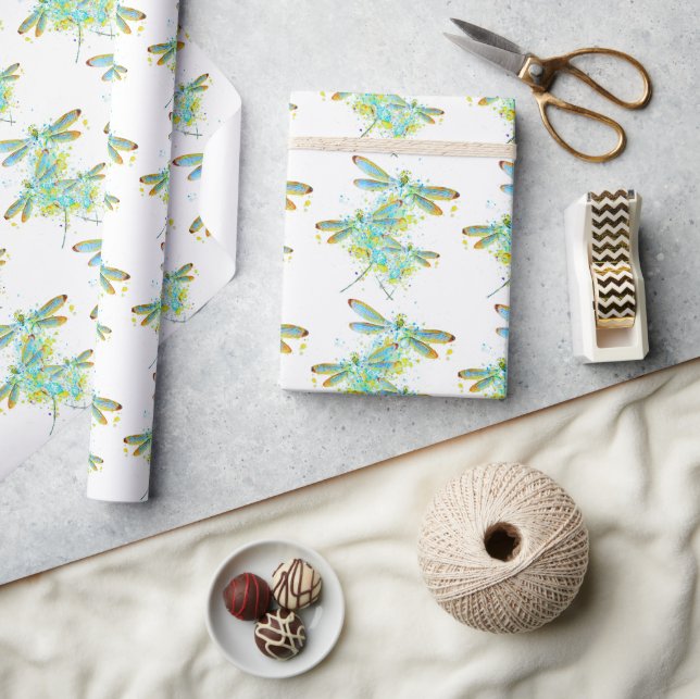 Papier Cadeau Turquoise éclaboussure de libellule (Artisanat)