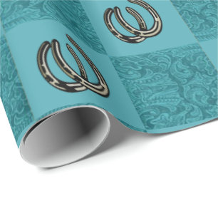 Papier Cadeau Turquoise en cuir usinée occidentale avec des fers