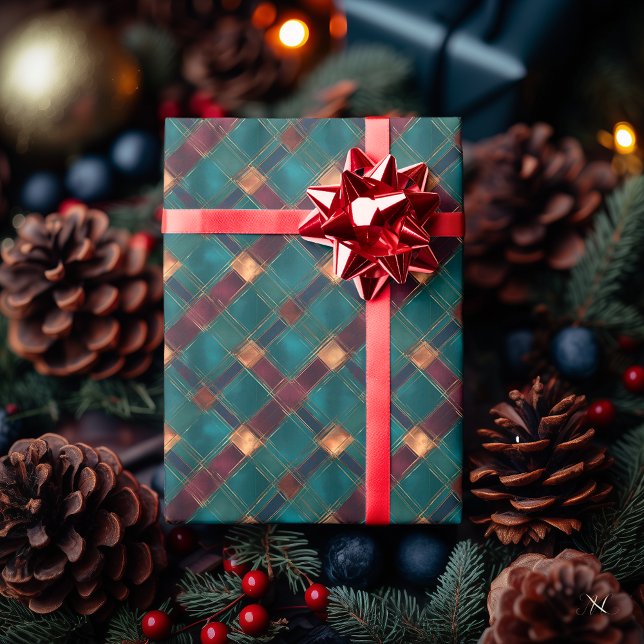 Papier Cadeau Turquoise et Bourgogne À damiers - Vacances élégan (Créateur téléchargé)