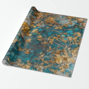 Papier Cadeau Turquoise et or acrylique pour sans couture