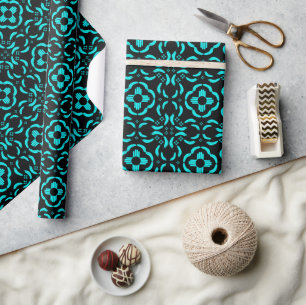 Papier Cadeau Turquoise et plume Zia noire du Nouveau-Mexique