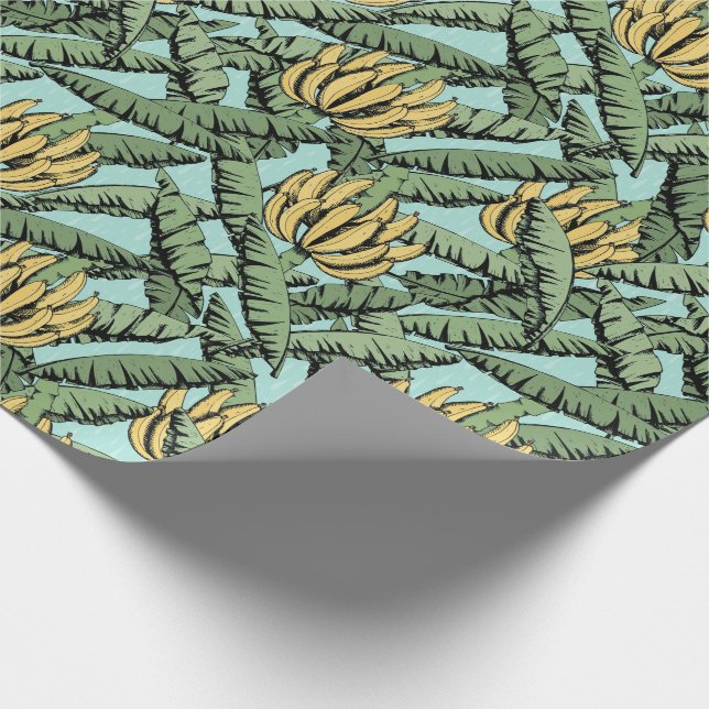 Papier Cadeau Turquoise Exotic Bananes et Feuilles (Coin)