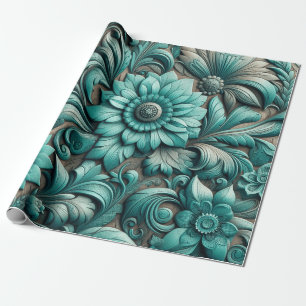 Papier Cadeau Turquoise Floral Motif à outils Turquoise Turquois