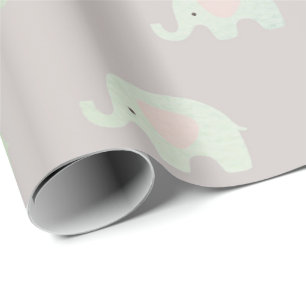 Papier Cadeau Turquoise Green Mint Grey Princesse Elephant Nouve