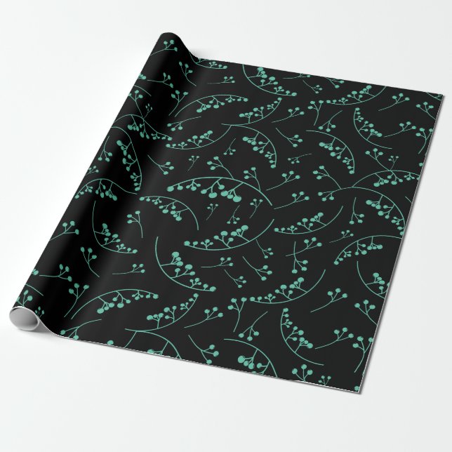 Papier Cadeau turquoise moderne sur les baies noires motif (Déroulé)