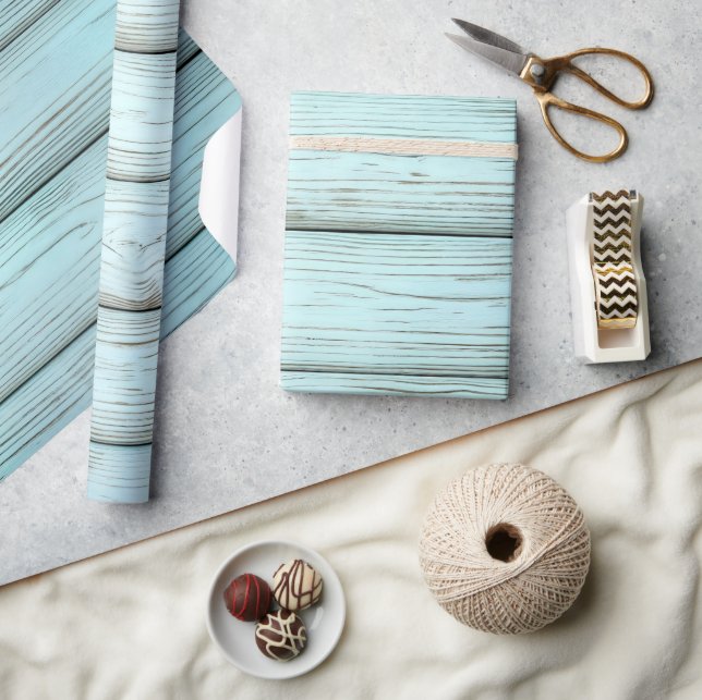 Papier Cadeau Turquoise Retro Bois rustique (Artisanat)
