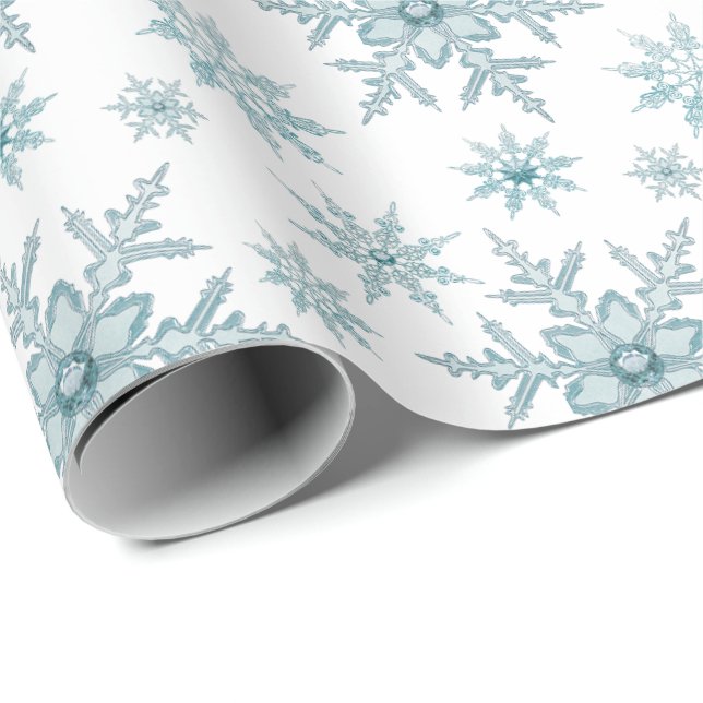 Papier Cadeau Turquoise Snowflake Noël Motif enveloppement cadea (Coin rond)