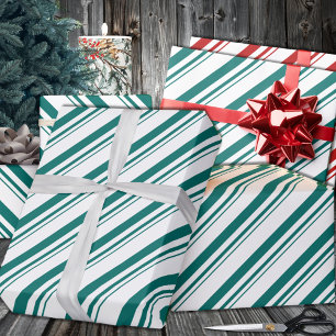 Papier Cadeau Turquoise Sucre de canne vert vacances en bande