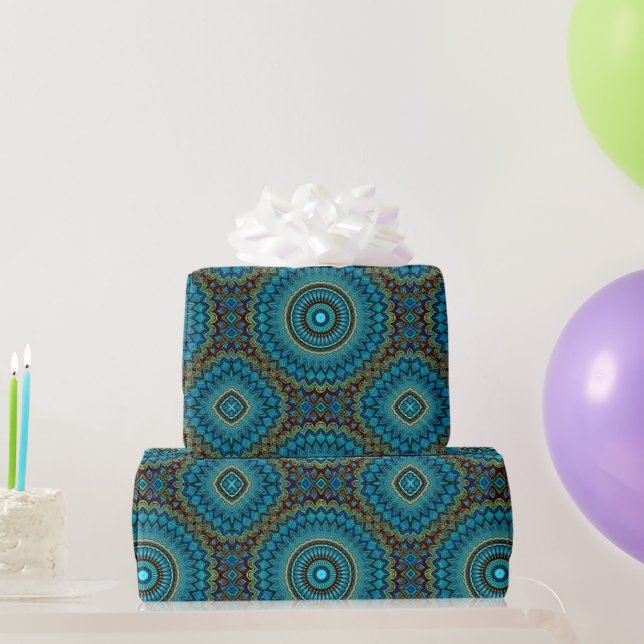 Papier Cadeau Turquoise Turquoise Vert Mandala Round Star Motif (Cadeaux de fête)