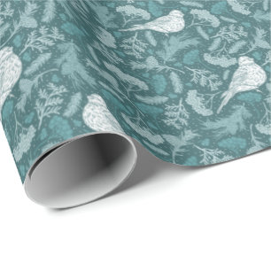 Papier Cadeau Turquoise vert brillant hiver blanc d'oiseau