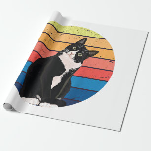 Papier Cadeau Tuxedo Chat Cadeau Couleurs rétro pour Amoureux de