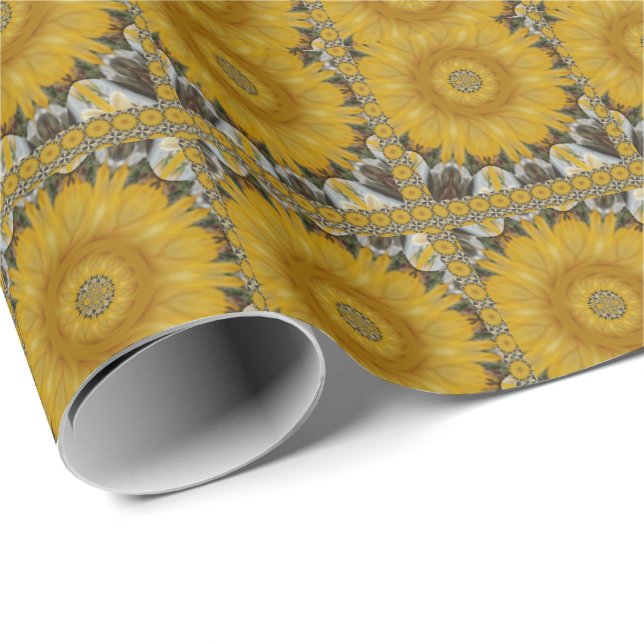 Papier Cadeau Twin Sun flower Floral Patal Art Design (Coin rond)