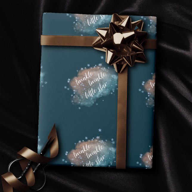 Papier Cadeau Twinkle Little Star | Turquoise Vert et Taupe Brow (Créateur téléchargé)