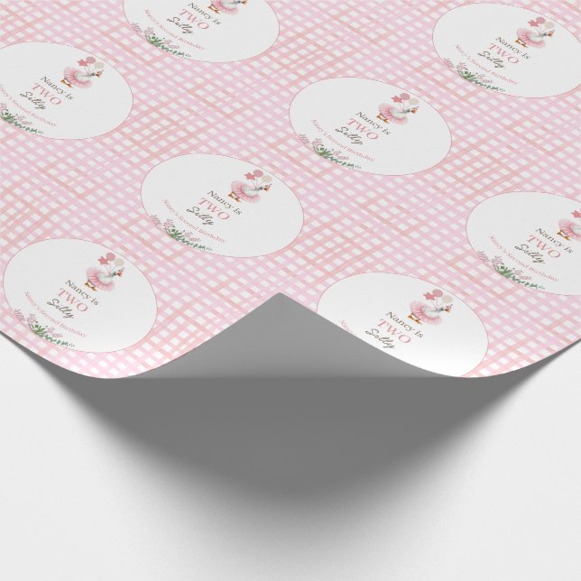 Papier Cadeau Two Silly Goose 2nd Birthday Pink  (Coin)