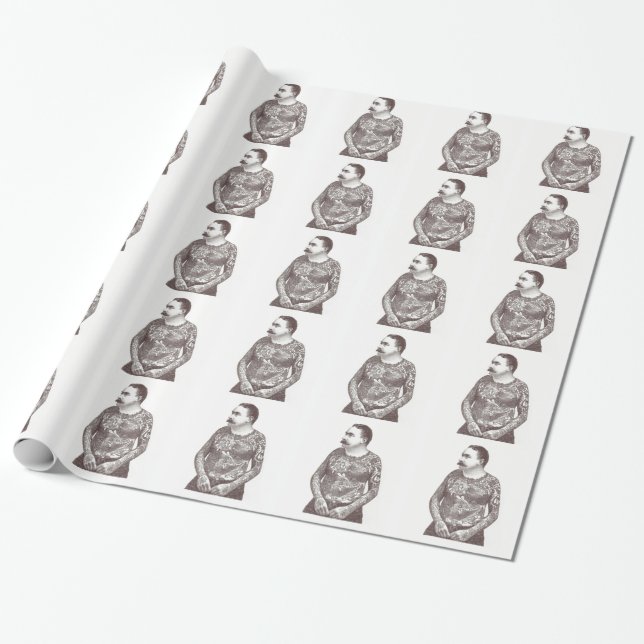 Papier Cadeau Type victorien tatoué avec la moustache (Déroulé)