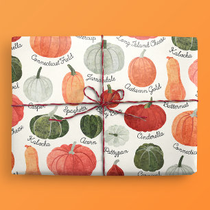 Papier Cadeau Types de Citrouille illustrés avec Étiquettes