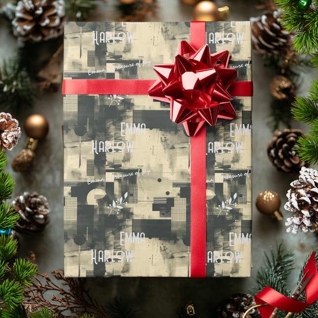Papier Cadeau Typographie beige neutre et motif abstrait moderne (Créateur téléchargé)