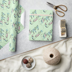 Papier Cadeau Typographie colorée Vert doux Joyeux Pâques