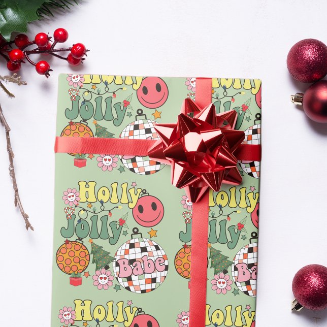 Papier Cadeau Typographie de Holly Jolly Babe Retro 70's (Créateur téléchargé)