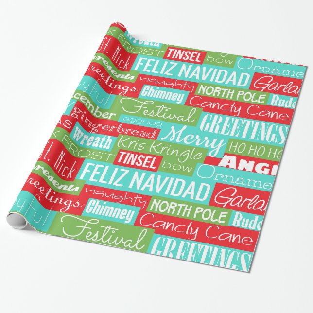 Papier Cadeau Typographie de la saison des fêtes (Déroulé)