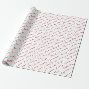 Papier Cadeau Typographie de Noël rouge foncé sur blanc