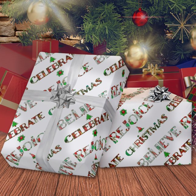 Papier Cadeau Typographie de Noël Rouge Vert Festif (Créateur téléchargé)
