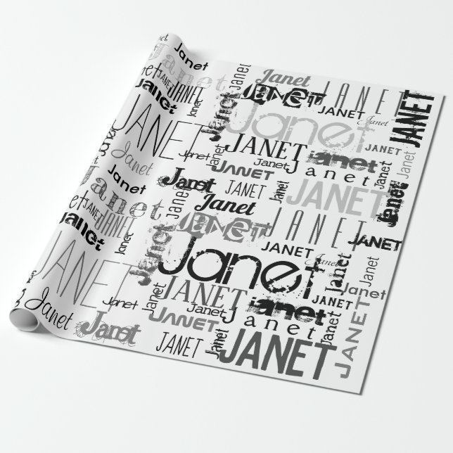 Papier Cadeau Typographie de nom personnalisée Noir gris Cloud (Déroulé)