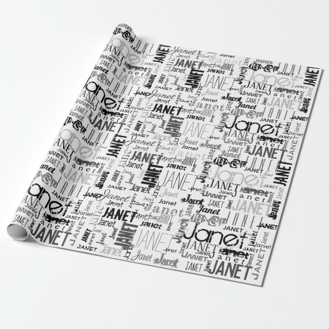 Papier Cadeau Typographie de nom personnalisée Noir gris Cloud (Déroulé)