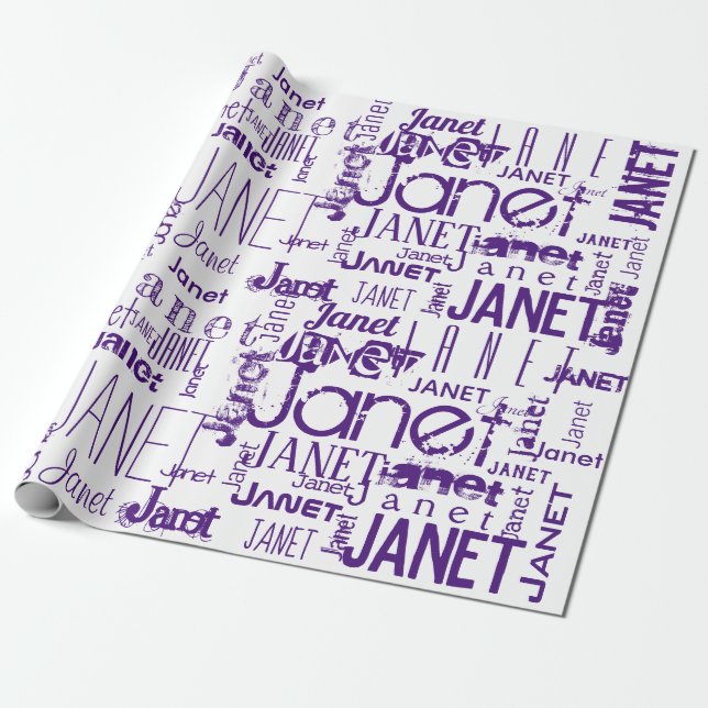 Papier Cadeau Typographie de nom personnalisée violet (Déroulé)