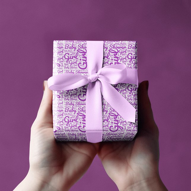 Papier Cadeau Typographie de script violet en gras Baby shower f (Créateur téléchargé)