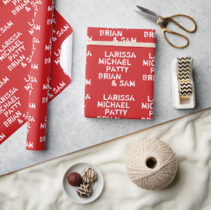 Papier Cadeau Typographie des noms de famille Noël Rouge
