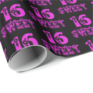 Papier Cadeau Typographie Douce 16 Jolie Flore Rose Chaud