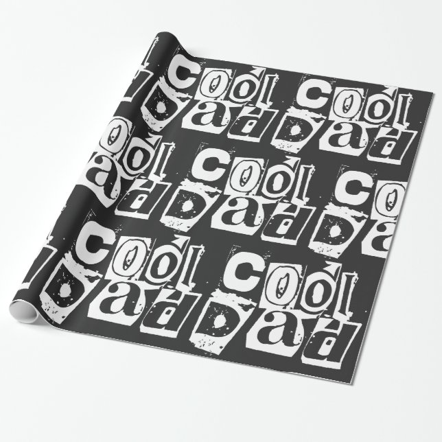 Papier Cadeau Typographie drôle noir et blanc Papa cool (Déroulé)