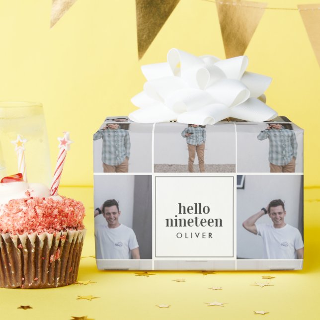 Papier Cadeau Typographie du bonjour moderne photo collage anniv (Fête d'anniversaire)