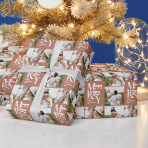 Papier Cadeau typographie en terre cuite multicolore moderne