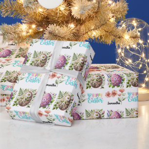 Papier Cadeau TYPOGRAPHIE Joyeuse de Pâques avec Nom d'Oeufs de 