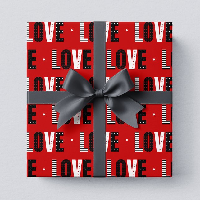 Papier Cadeau Typographie moderne de l'amour rouge | Saint Valen (Créateur téléchargé)