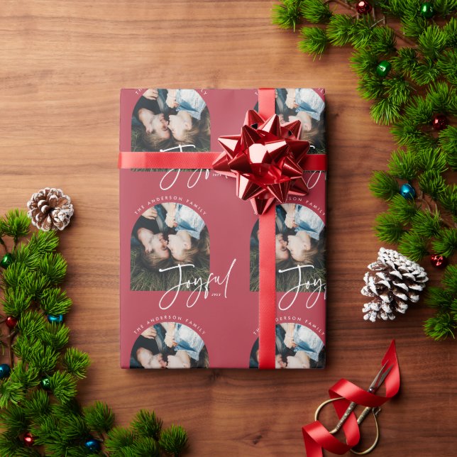 Papier Cadeau Typographie moderne élégante rouge joyeux Noël (Cadeau de vacances)
