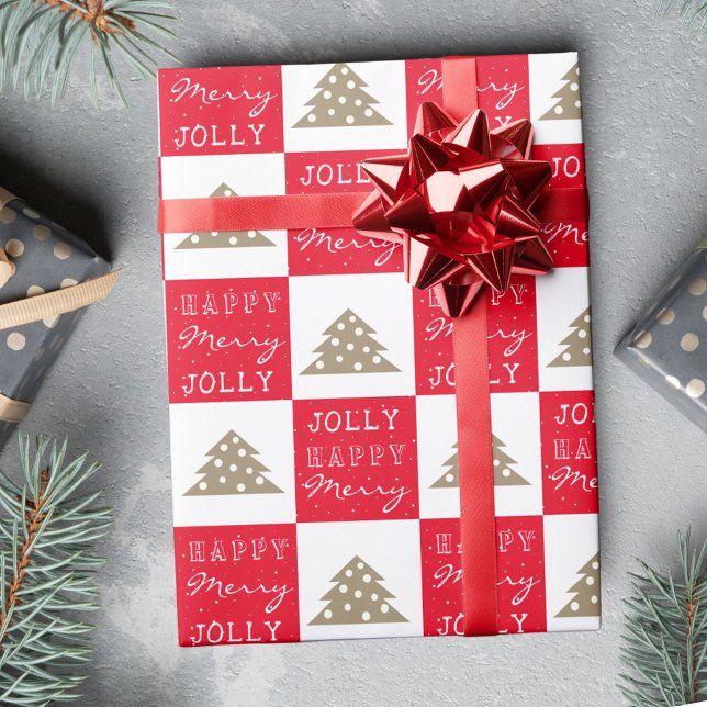 Papier Cadeau Typographie rouge festive Arbre de Noël (Créateur téléchargé)